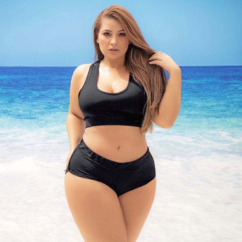 Plus Size Black Bikini Set Classic Tie Back High Waist Sporty Swimwear 1x 2x - Picture 2 of 8